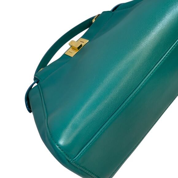 Fendi Teal Mini Peekaboo Bag Nappa Iconic Satchel Lago Teal Shoulder Handbag - Picture 15 of 15